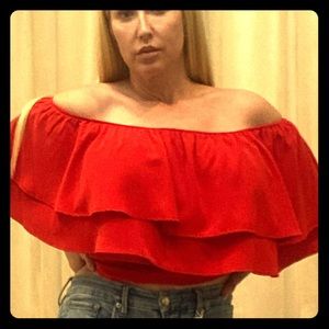 🆕Listing! Sugar+Lips red off the shoulder blouse